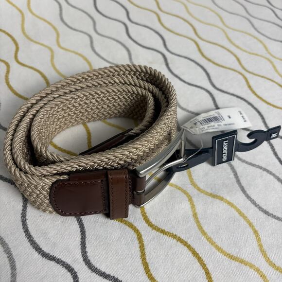 NWT Lands End Men’s Khaki Elastic Braid Cord Belt Outdoors Medium 37” New Dress - Picture 1 of 7